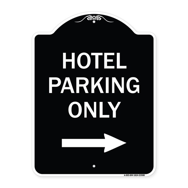 Signmission Hotel Parking With Right Arrow Heavy-Gauge Aluminum Architectural Sign, 24" x 18", BW-1824-23900 A-DES-BW-1824-23900 - main